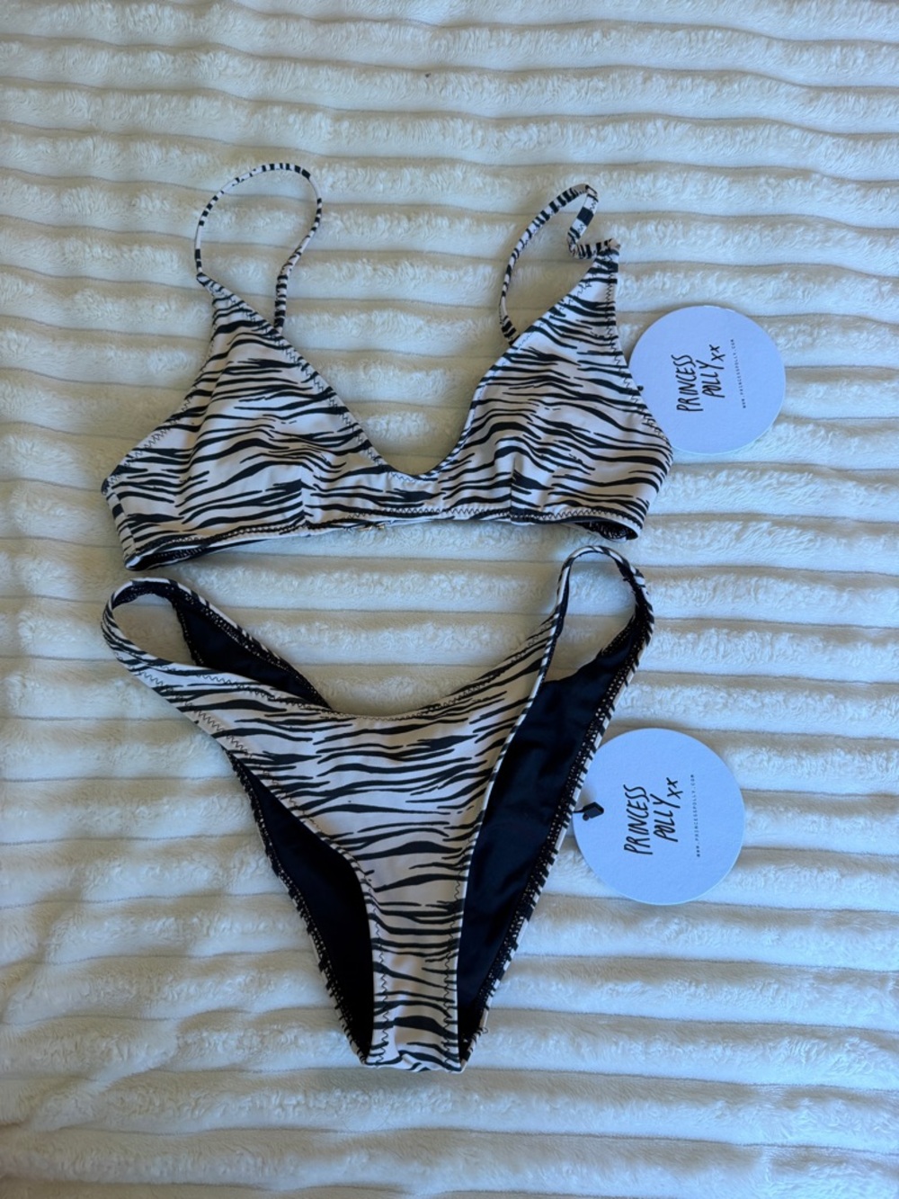 Princess Polly Zebra Print Two-Piece Bikini Set - Black & White